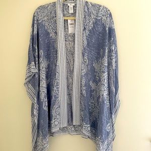 J Jill  one size, Light jacket, open poncho, NWT, denim blue & white
